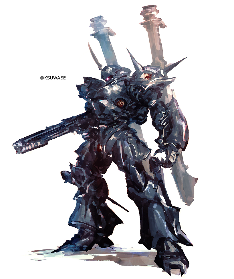 bazooka_(gundam), glowing, glowing_eye, gun, gundam, gundam_0080, high-explosive_anti-tank_(warhead), k-suwabe