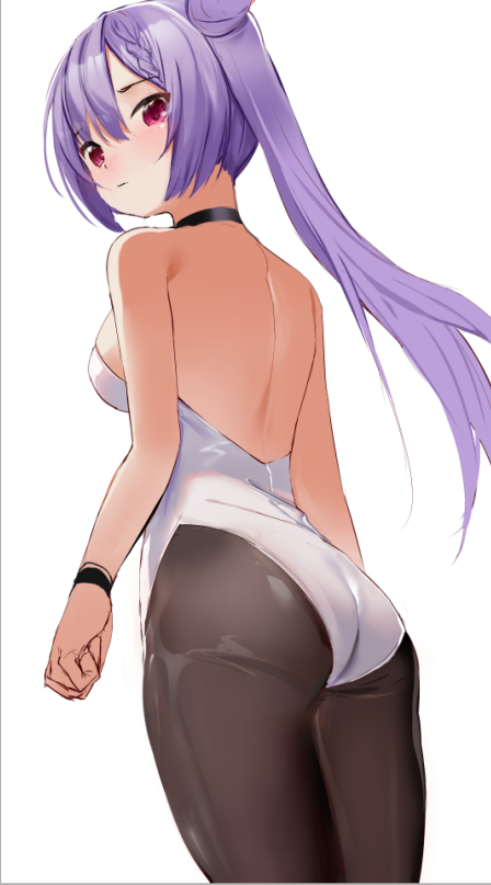 1girl, arms_at_sides, ass, backless_leotard, bad_id, bad_pixiv_id, bare_shoulders, black_choker