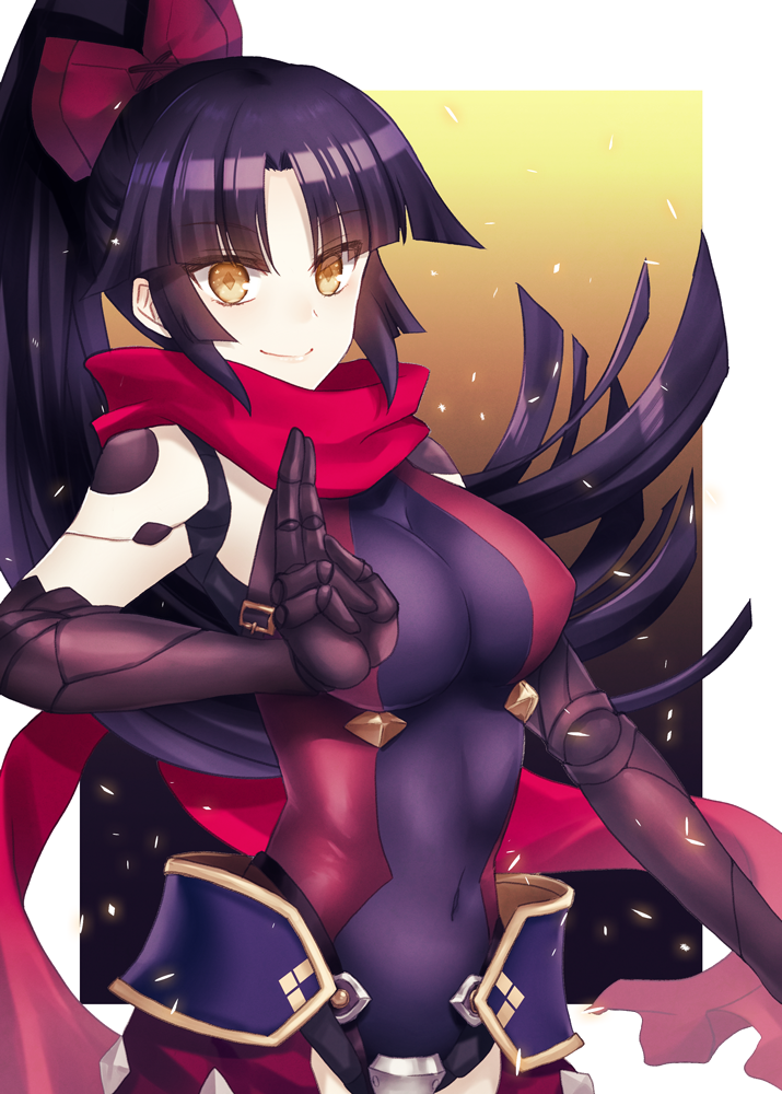 1girl, bad_id, bad_pixiv_id, black_hair, breasts, covered_navel, fate/grand_order, fate_(series)