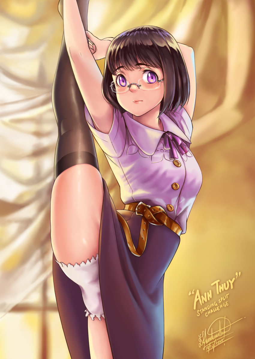 1girl, absurdres, anh_thuy, ass, bloomers, blouse, blush, bob_cut