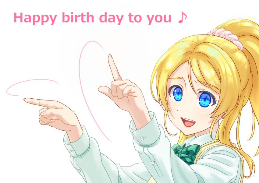 1girl, artist_request, ayase_eli, blonde_hair, blue_eyes, blush, bow, bowtie