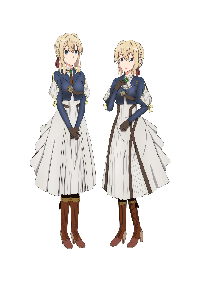 1girl, absurdres, boots, brown_hair, green_eyes, highres, knee_boots, pantyhose, short_hair, violet_evergarden, violet_evergarden_(series), xun_yan