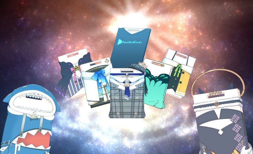 a-chan_(hololive), amane_kanata, amane_kanata_(cosplay), animal_hood, beret, blue_neckwear, commentary, copyright_name