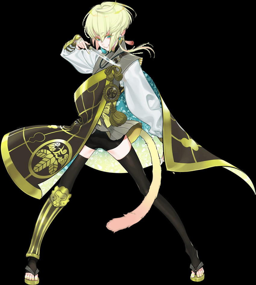 1boy, :3, aqua_eyes, armor, beads, black_thighhighs, blonde_hair, earrings