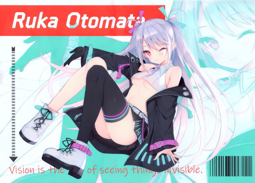 1girl, absurdres, armpit_crease, ass, bare_shoulders, belt, black_gloves, black_jacket