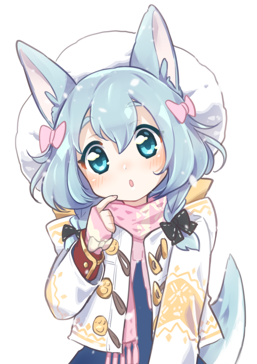 1girl, :o, animal_ears, aqua_eyes, black_bow, blue_hair, blush, bow