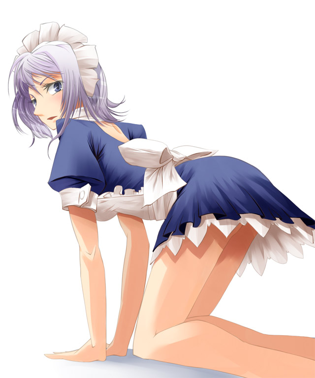 1girl, all_fours, apron, bad_id, bad_pixiv_id, blue_eyes, braid, female_focus