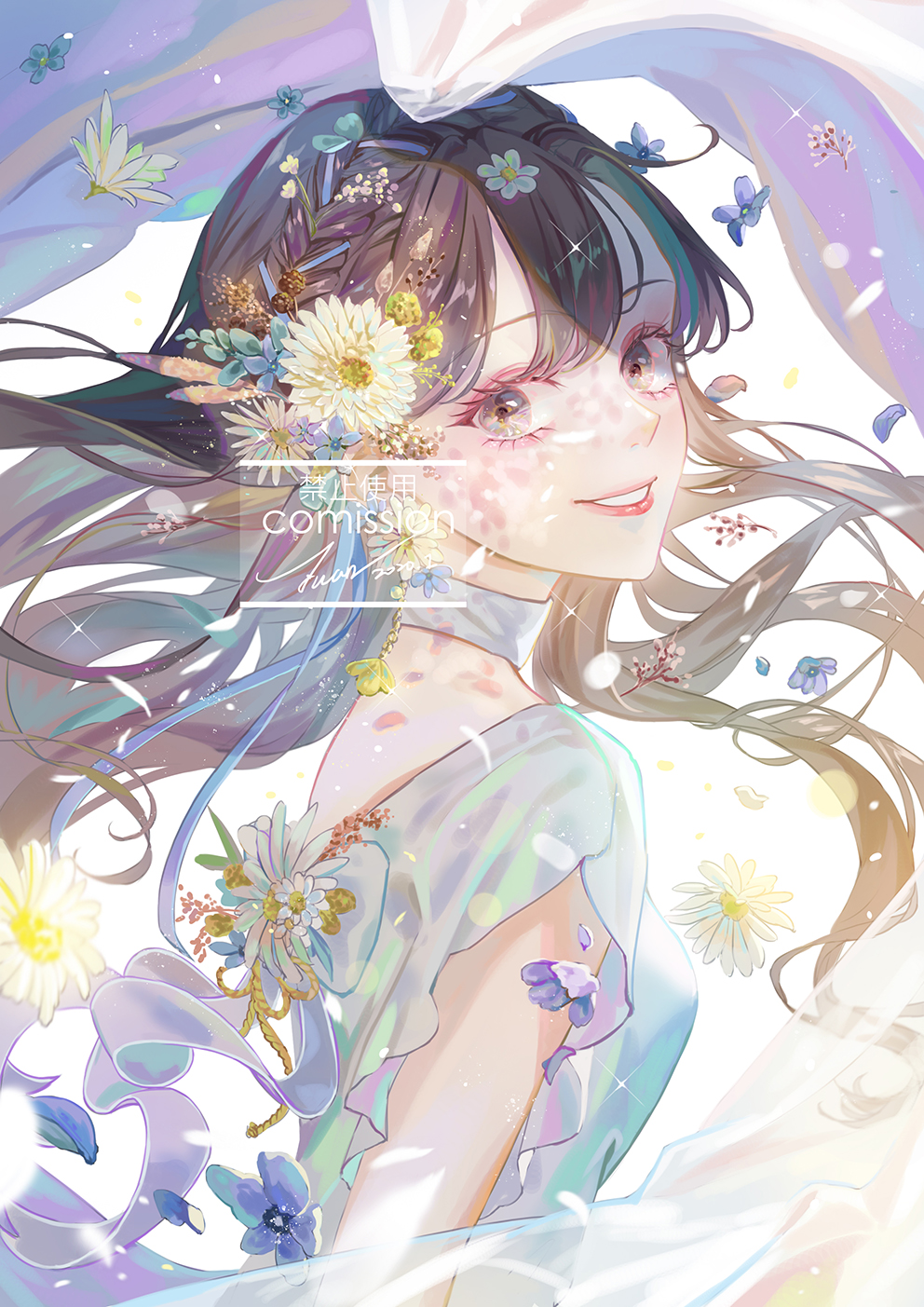 1girl, 2020, aqua_dress, arms_at_sides, back_bow, backless_dress, backless_outfit, backlighting