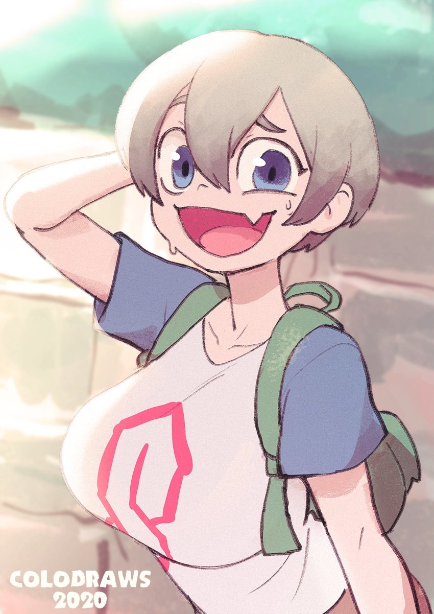 1girl, arm_up, artist_name, blue_eyes, breasts, colo_(nagrolaz), cool_s, dated