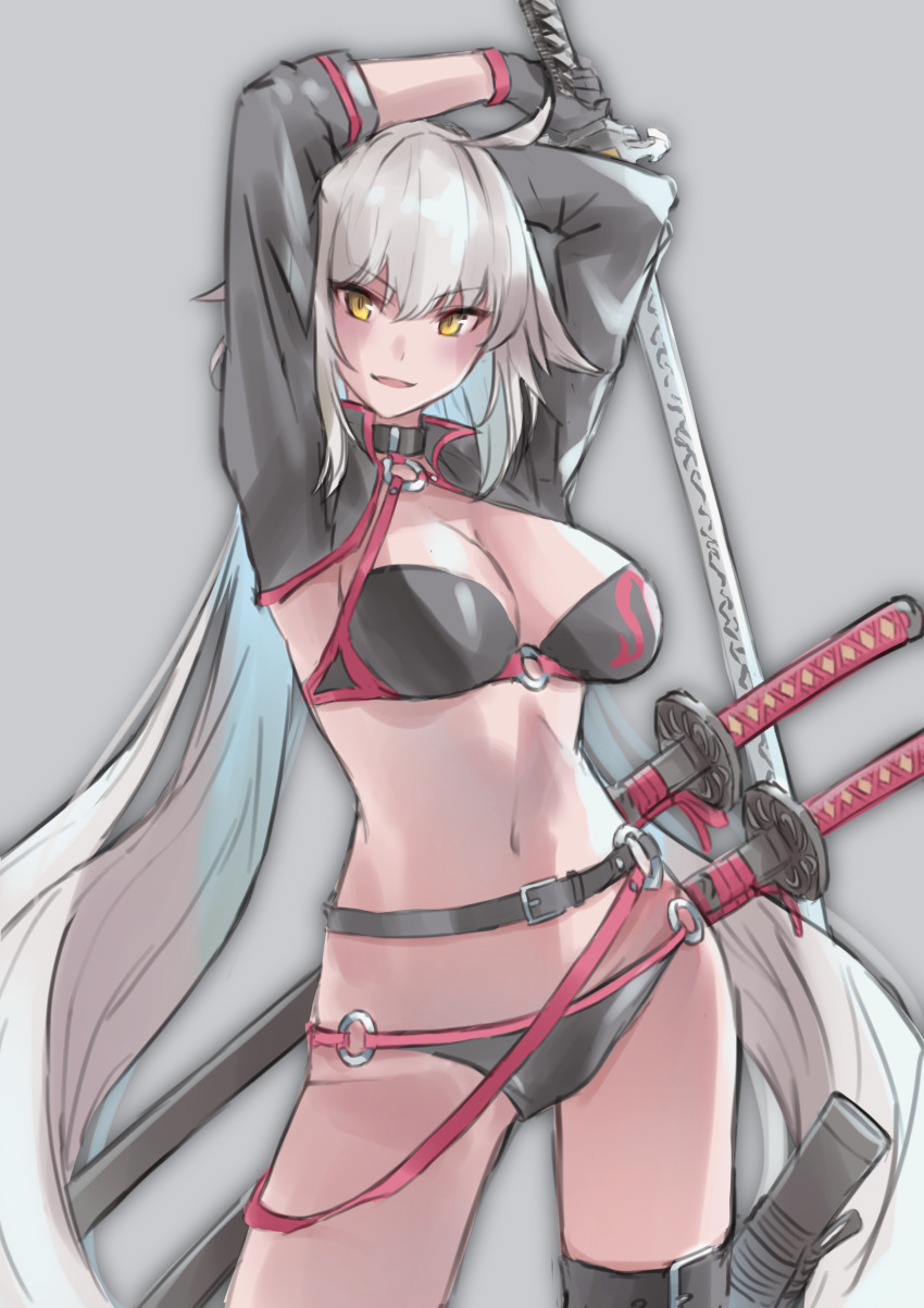 1girl, absurdres, ahoge, bikini, black_bikini, black_choker, black_gloves, chikoku_no_oni