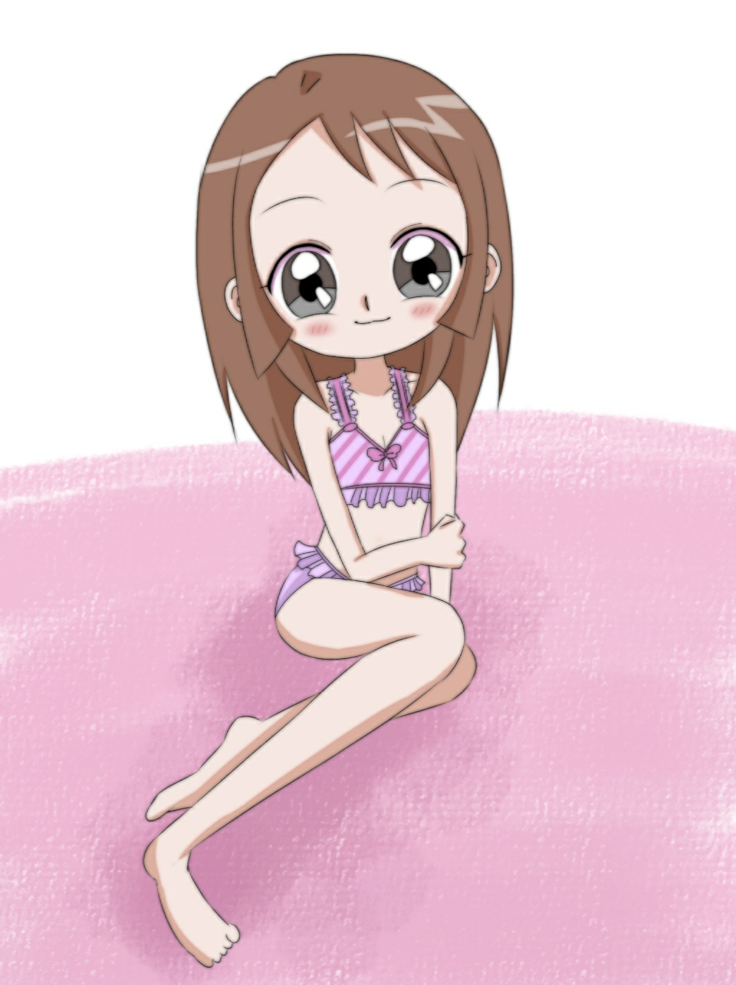 1girl, brown_hair, child, grey_eyes, highres, ijuuin_sachiko, ojamajo_doremi, sui_budou, swimsuit