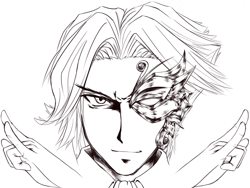 00s, 1girl, code_geass, double_m/, female_focus, greyscale, hand_gesture, jeremiah_gottwald