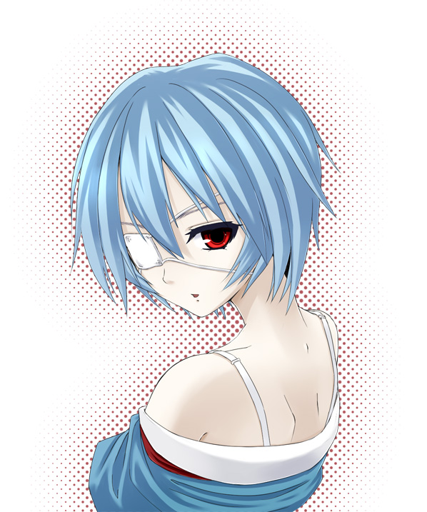 ayanami_rei, bare_shoulders, eyepatch, neon_genesis_evangelion, pale_skin, solo, tagme, yanphoenix
