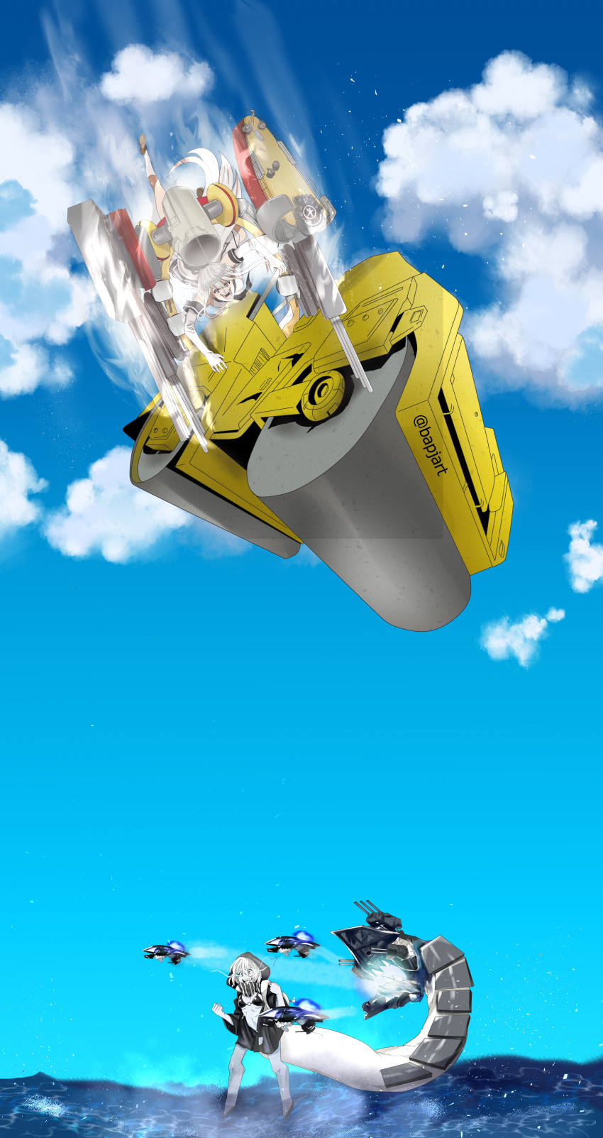 2girls, absurdres, abyssal_ship, aura, beta_(joutarou), day, dio_brando, dress