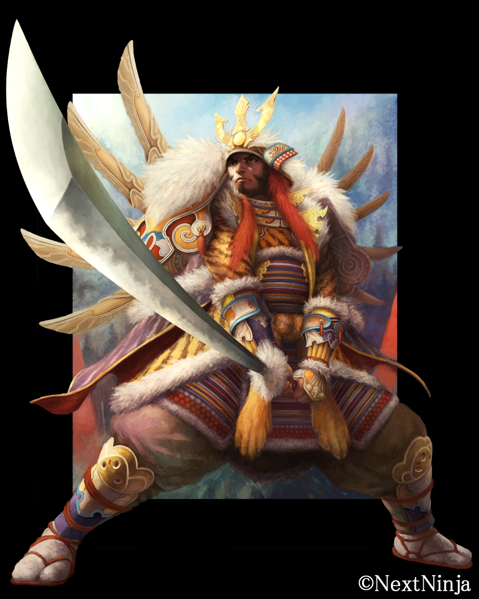 1boy, armor, beard, brown_hair, commentary_request, facial_hair, fighting_stance, helmet