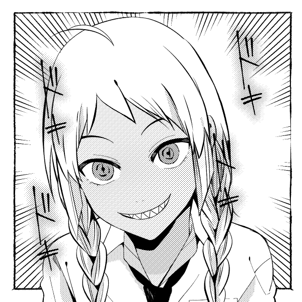 1girl, bad_id, bad_pixiv_id, blazblue, blonde_hair, dark_skin, greyscale, happy