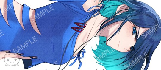 1girl, angry, ashiyafuku, blue_eyes, blue_shirt, colored_inner_hair, light_blush, looking_down