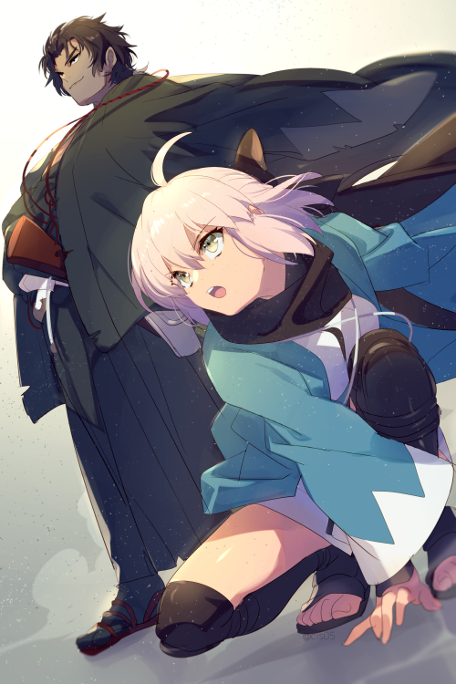 ahoge, black_bow, black_eyes, black_hair, black_legwear, black_scarf, blonde_hair, bow