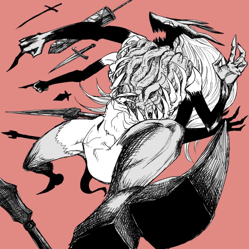 1girl, black_horns, black_tail, chainsaw_man, claws, colored_extremities, cross-shaped_pupils, crosshair_pupils