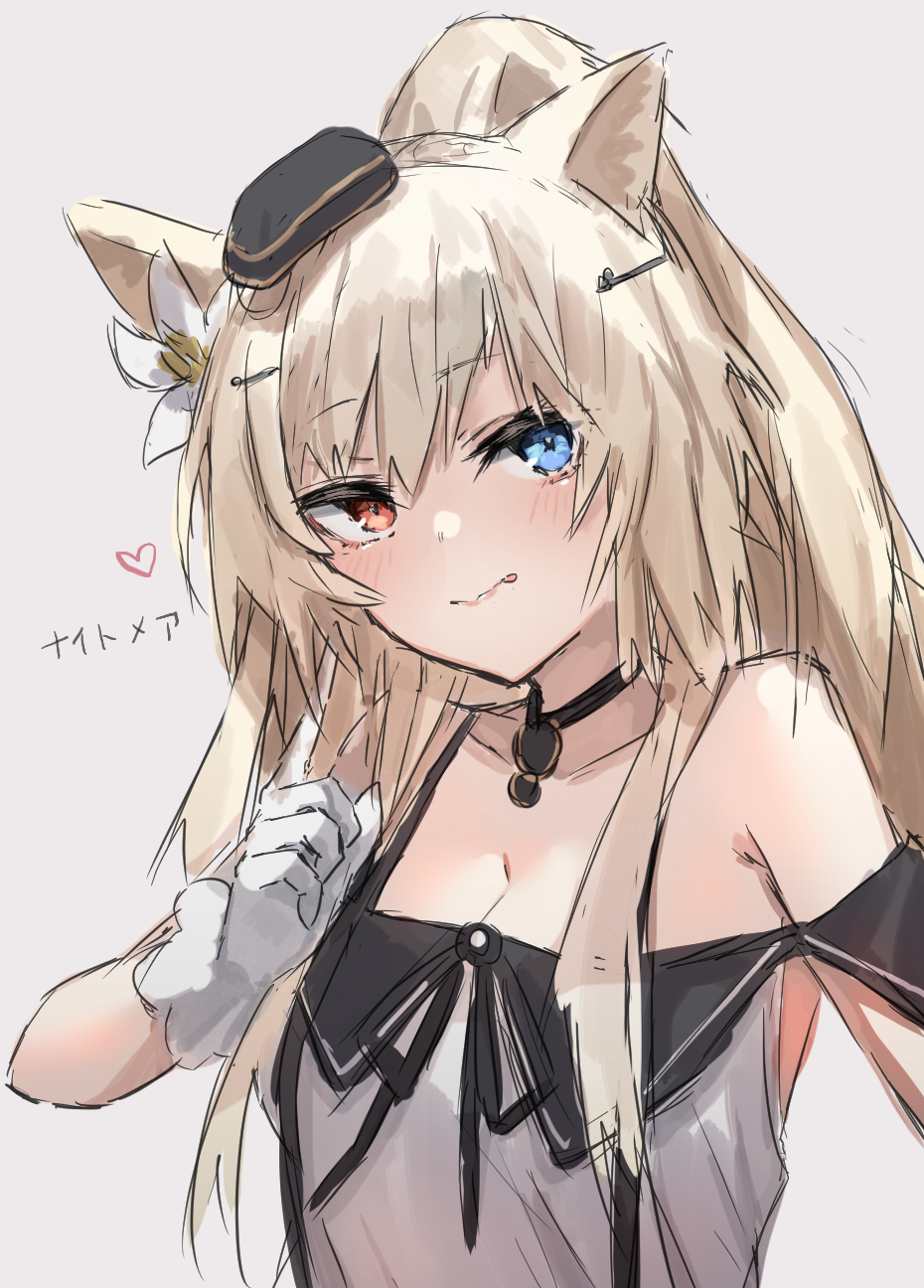 1girl, animal_ears, arknights, bare_shoulders, black_hat, blue_eyes, blush, breasts