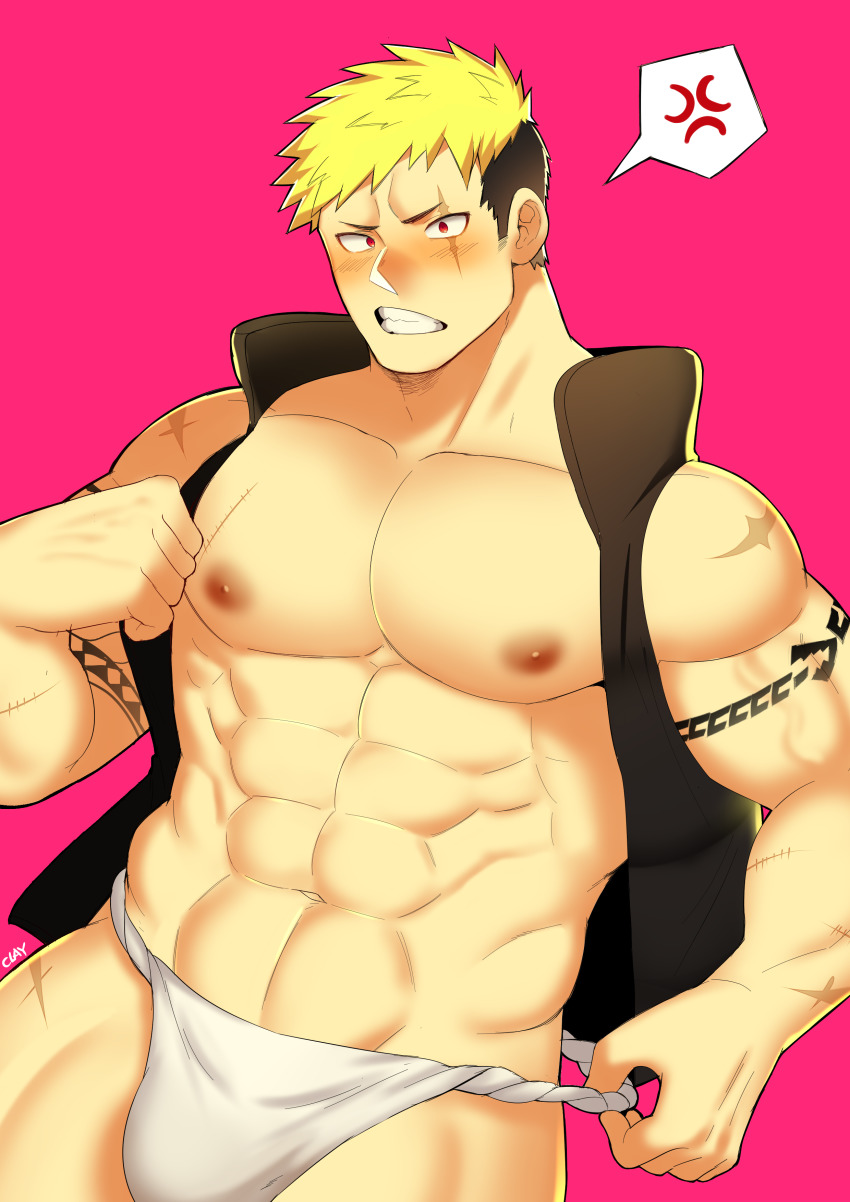 1boy, abs, absurdres, alternate_costume, bara, bare_arms, bare_pectorals, bare_shoulders
