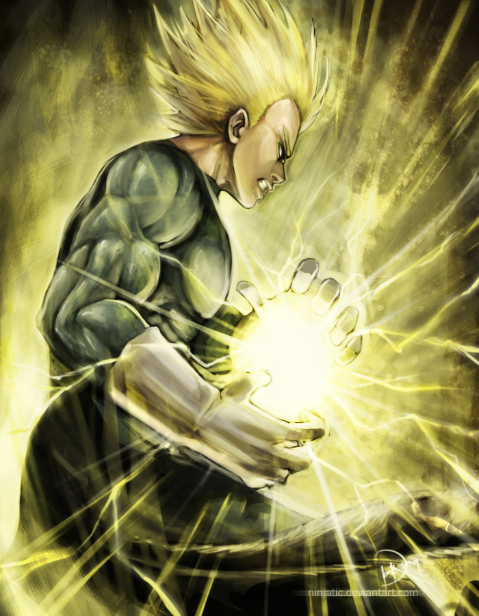 1boy, blonde_hair, dragon_ball, dragonball_z, energy_ball, gloves, male_focus, muscular