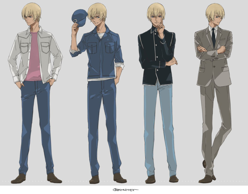 1boy, amuro_tooru, bad_id, bad_pixiv_id, black_neckwear, black_shirt, blue_eyes, blue_headwear