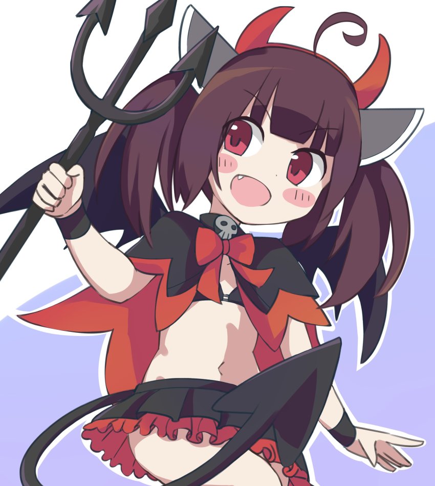 1girl, absurdres, ahoge, black_skirt, blunt_bangs, brown_hair, cape, commentary