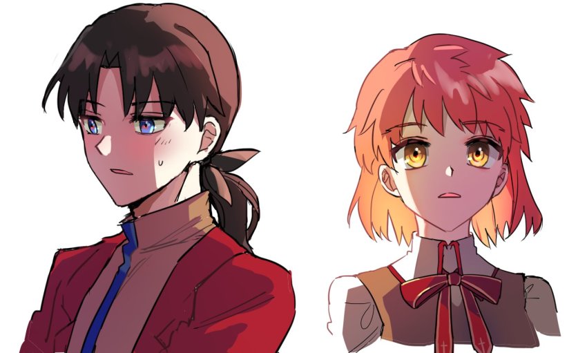 1boy, 1girl, appleale19, blue_eyes, brown_hair, emiya_shirou, fate/stay_night, fate_(series)