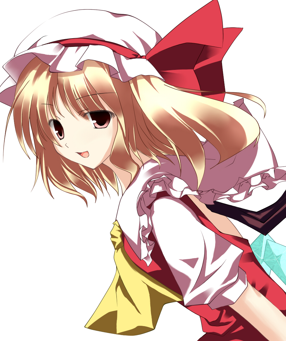 1girl, bad_id, bad_pixiv_id, blonde_hair, blouse, female_focus, flandre_scarlet, from_side