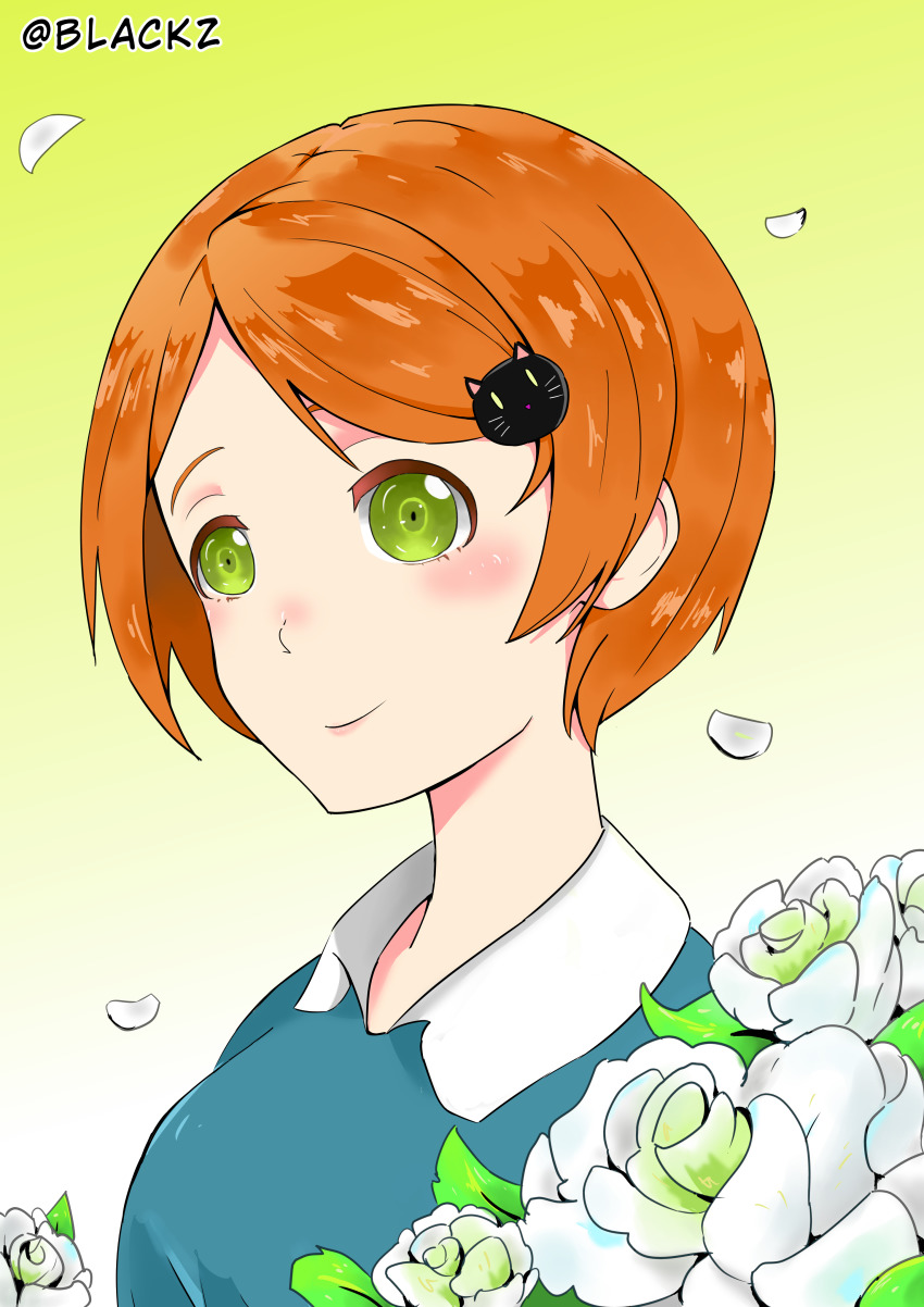 1girl, absurdres, aqua_shirt, artist_name, artist_request, blush, collarbone, collared_shirt