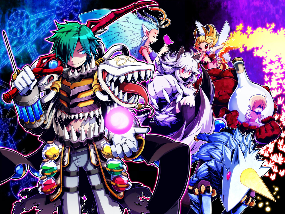 2boys, 3girls, animal_ears, animal_hands, armor, arthropod_girl, bayeri_(ragnarok_online), bee_girl