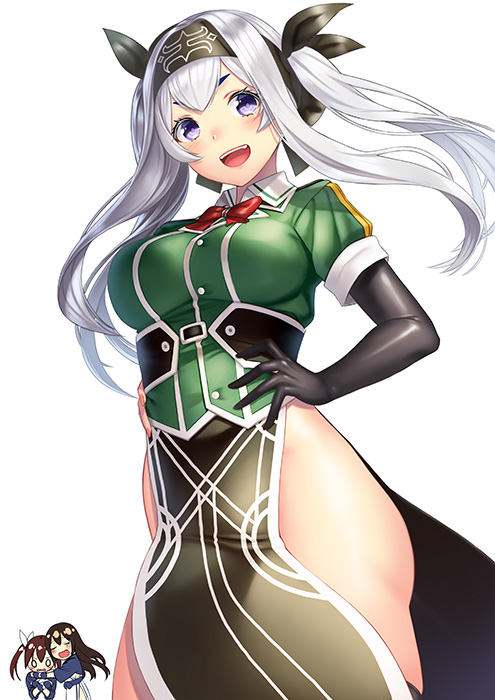 0_0, 3girls, ainu_clothes, alternate_costume, alternate_hairstyle, black_gloves, black_hair, black_legwear