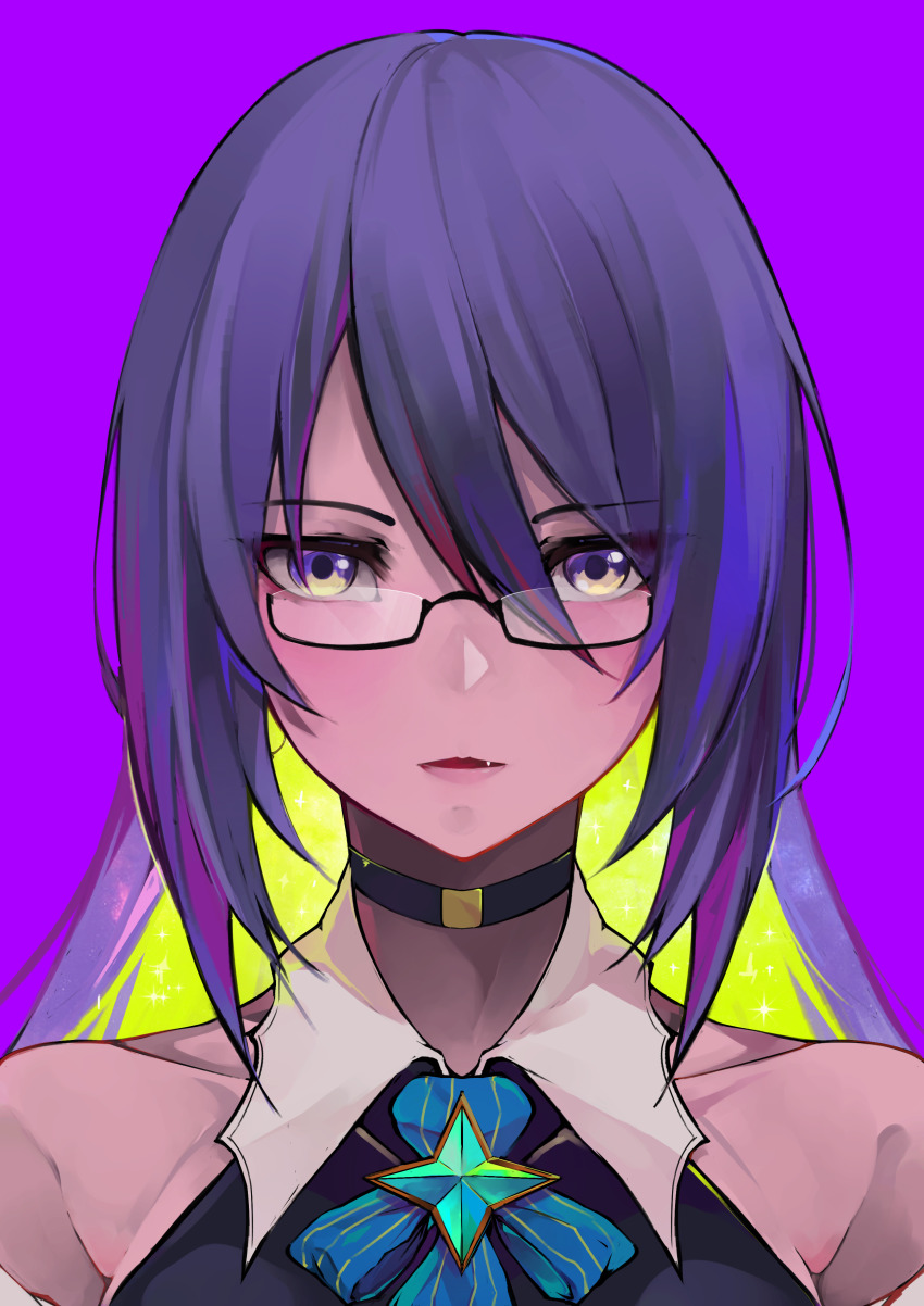 1girl, absurdres, bang_telex, blue_bow, bow, choker, collar, collarbone