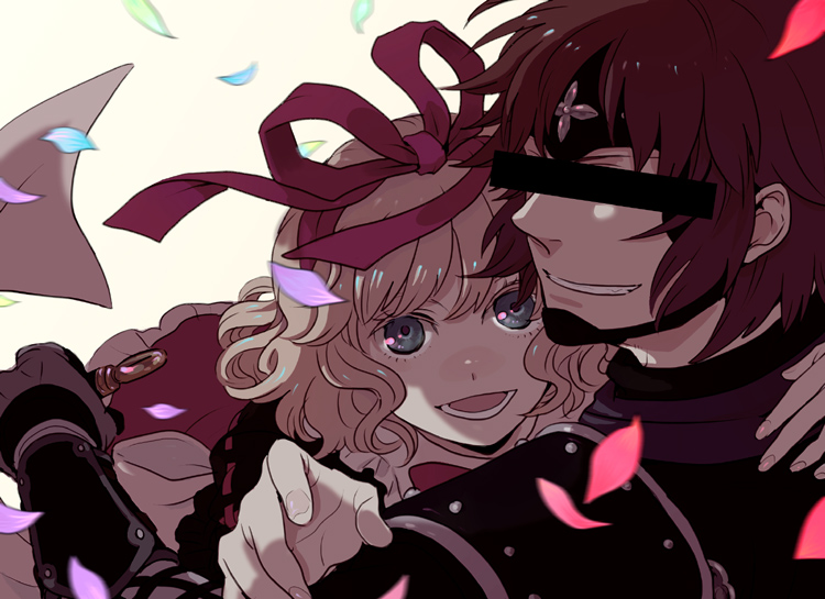 00s, 1boy, 1girl, blonde_hair, blue_eyes, censored, crossover, emu_(losspass)