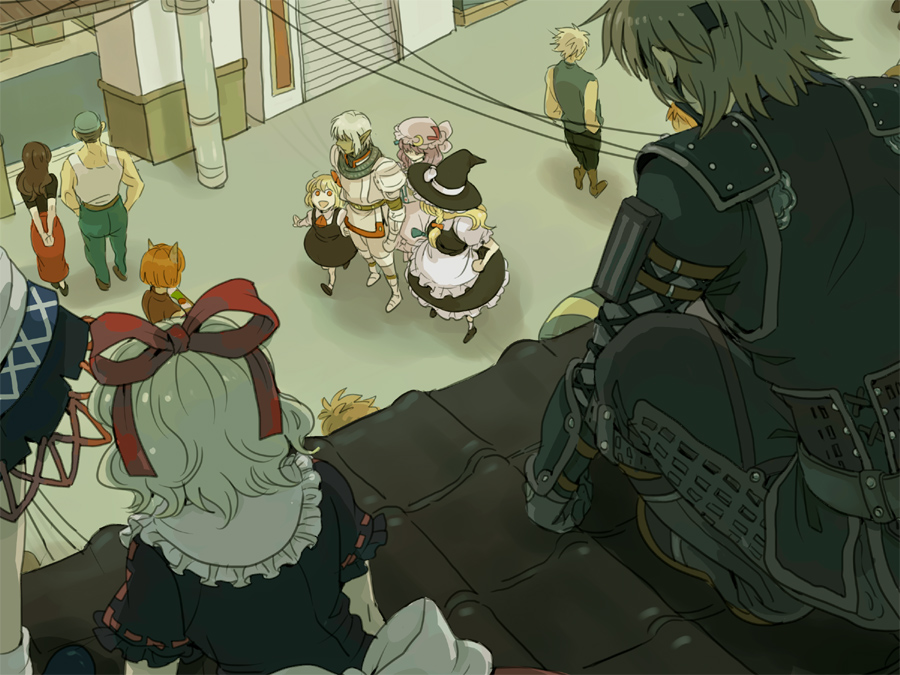 00s, 4boys, 6+girls, blonde_hair, braid, buront, elf, elvaan, embodiment_of_scarlet_devil, emu_(losspass), final_fantasy, final_fantasy_xi, hair_ribbon, hat, kasamatsu_nobuo, kirisame_marisa, kitanai_ninja, long_hair, medicine_melancholy, mizuhashi_parsee, multiple_boys, multiple_girls, patchouli_knowledge, pointy_ears, purple_hair, red_eyes, ribbon, rumia, shoot_the_bullet, short_hair, silver_hair, the_iron_of_yin_and_yang, touhou, witch, witch_hat