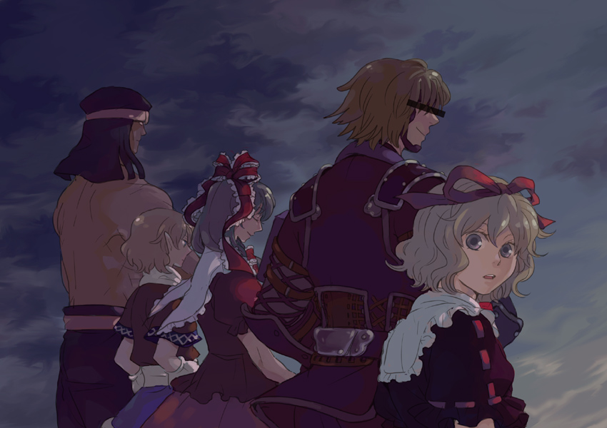 00s, 2boys, 3girls, arm_warmers, blonde_hair, crossover, emu_(losspass), final_fantasy