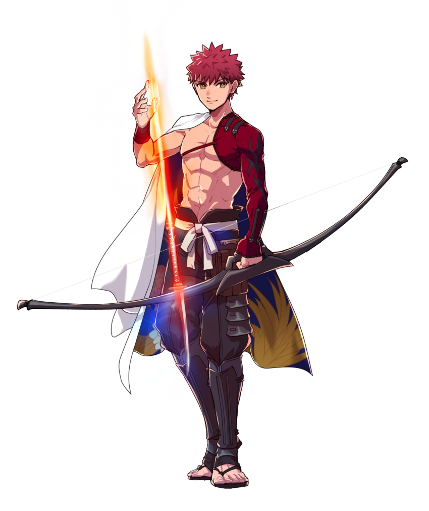 1boy, abs, applechoc, arrow_(projectile), bow, commentary_request, emiya_shirou, fate/grand_order