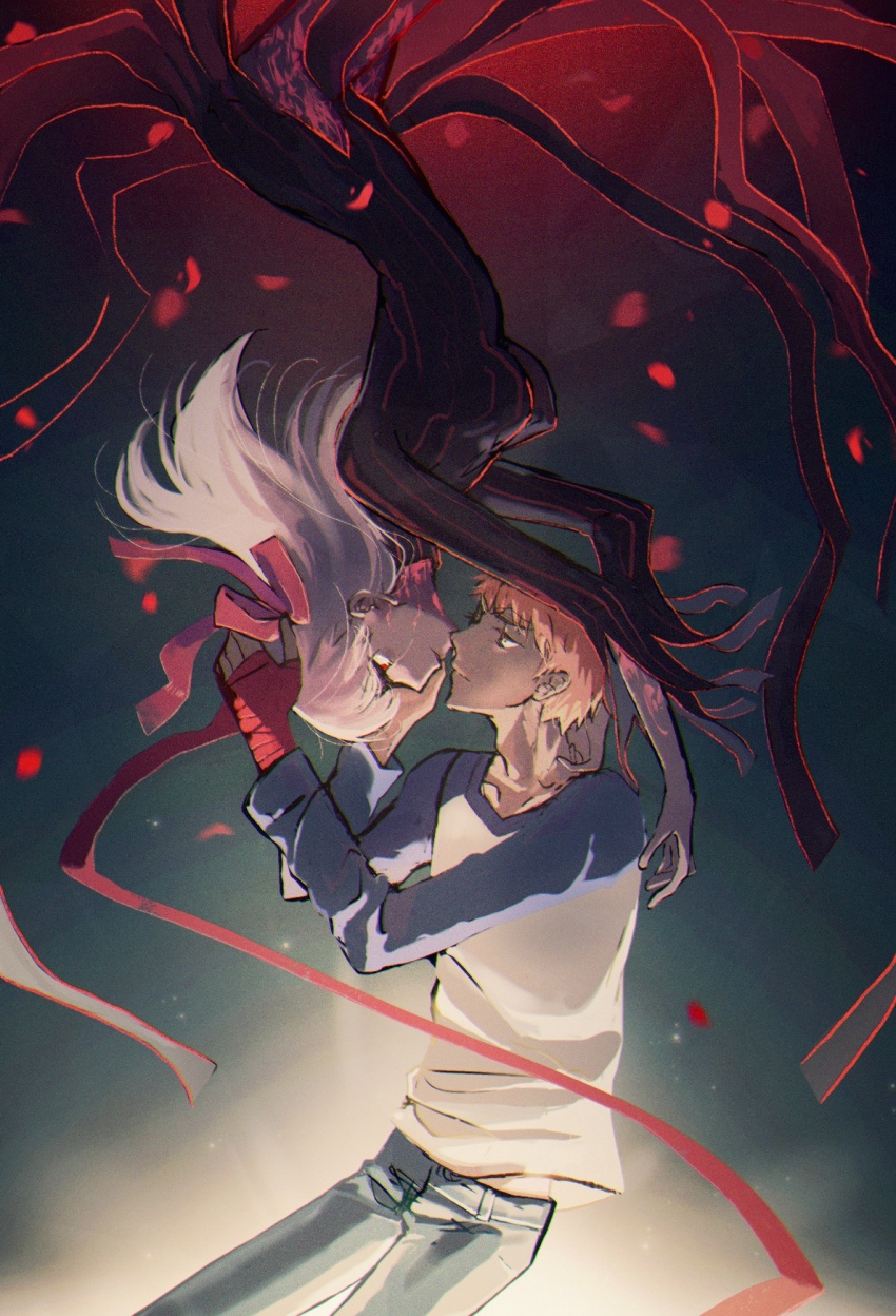 1boy, 1girl, bandages, body_markings, dark_sakura, emiya_shirou, fate/stay_night, fate_(series)