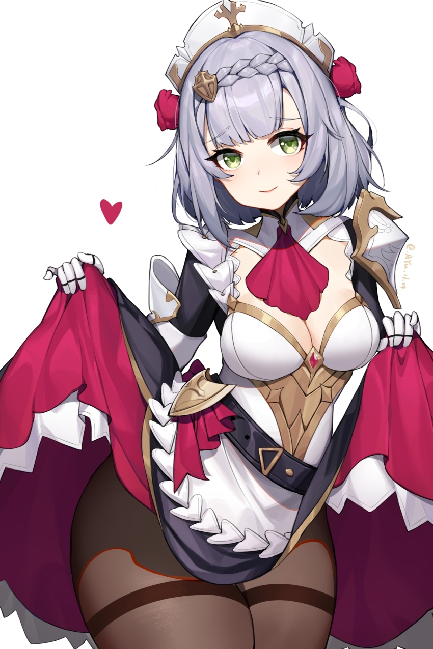 1girl, absurdres, armor, armored_dress, artist_name, ascot, ayu_(ayuyu0924), belt