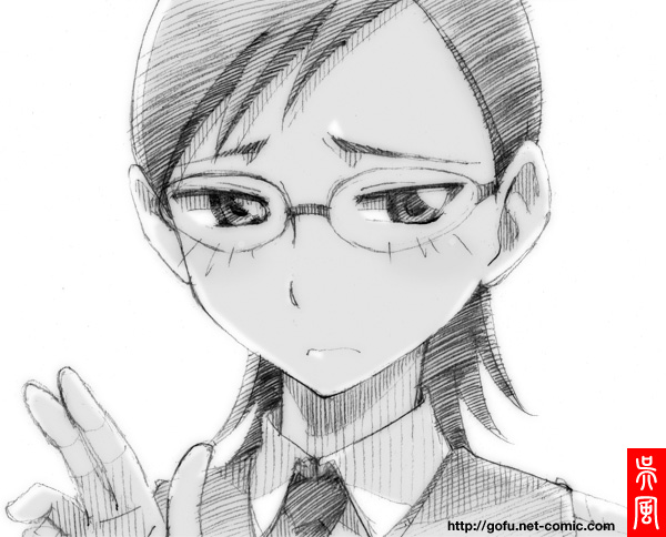 00s, glasses, gofu, greyscale, kotozuka_fumie, monochrome, sketch, solo