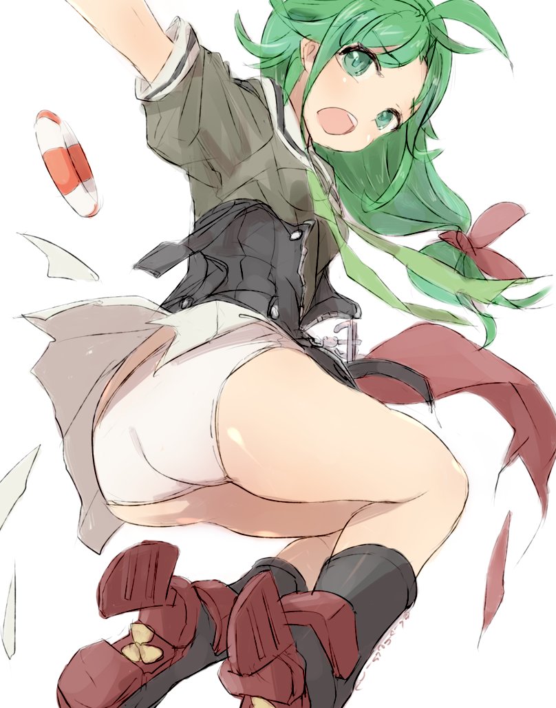 1girl, alchera, anchor, antenna_hair, ass, bad_id, bad_twitter_id, corset