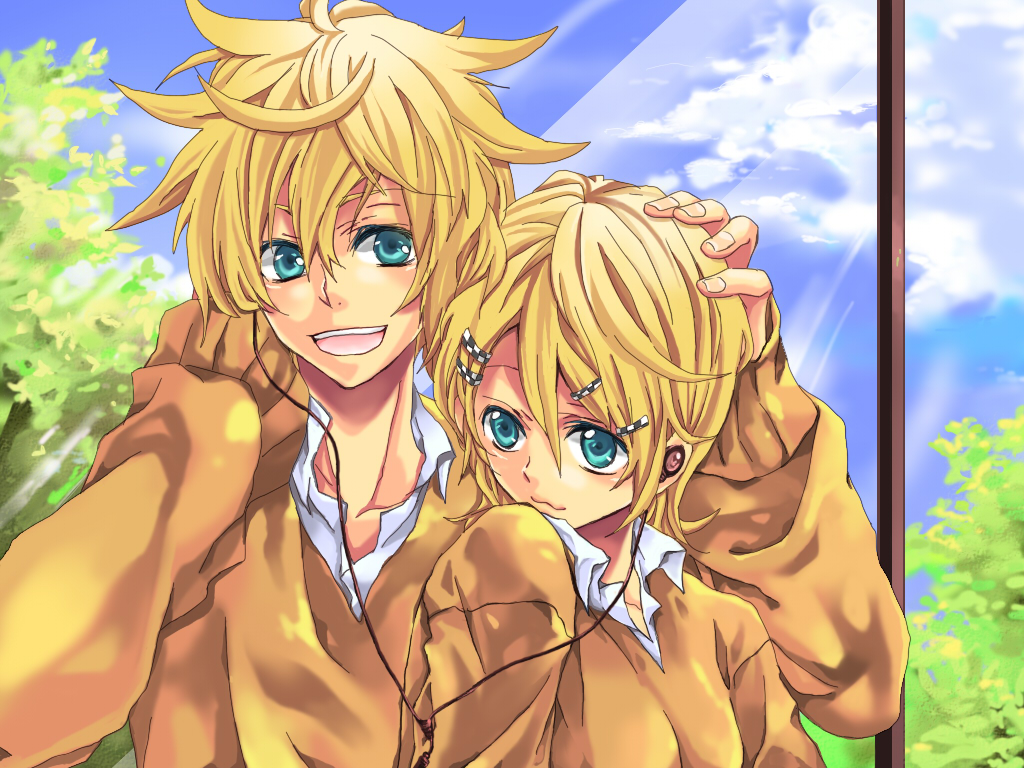 1boy, 1girl, bad_id, bad_pixiv_id, blonde_hair, blue_eyes, brother_and_sister, hair_ornament