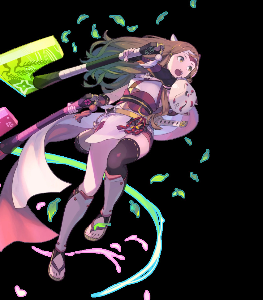 1girl, armor, asymmetrical_legwear, asymmetrical_sleeves, axe, battle_axe, breasts, brown_eyes