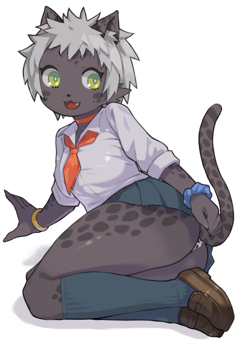 1girl, animal_ears, ascot, blue_skirt, borrowed_character, bracelet, cat_ears, cat_tail