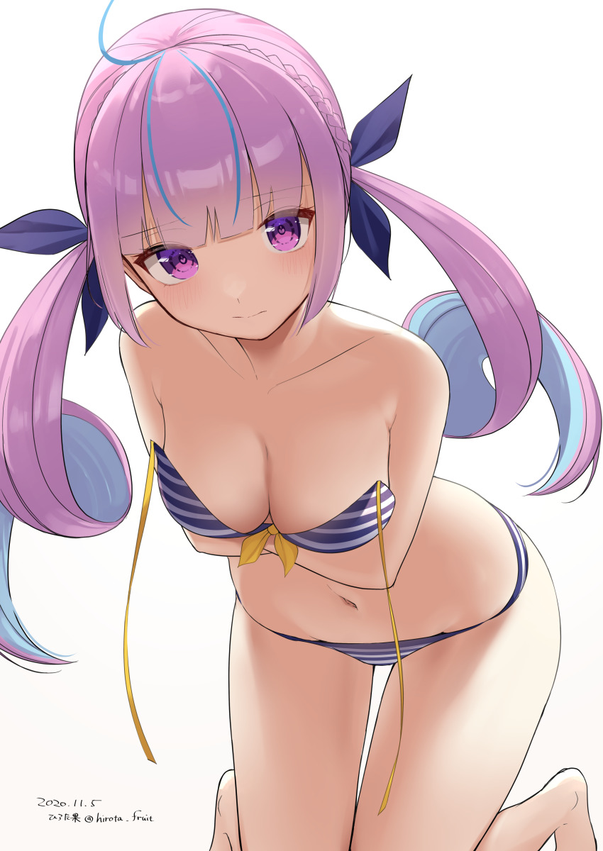 1girl, absurdres, ahoge, bare_arms, bare_legs, bare_shoulders, barefoot, bikini