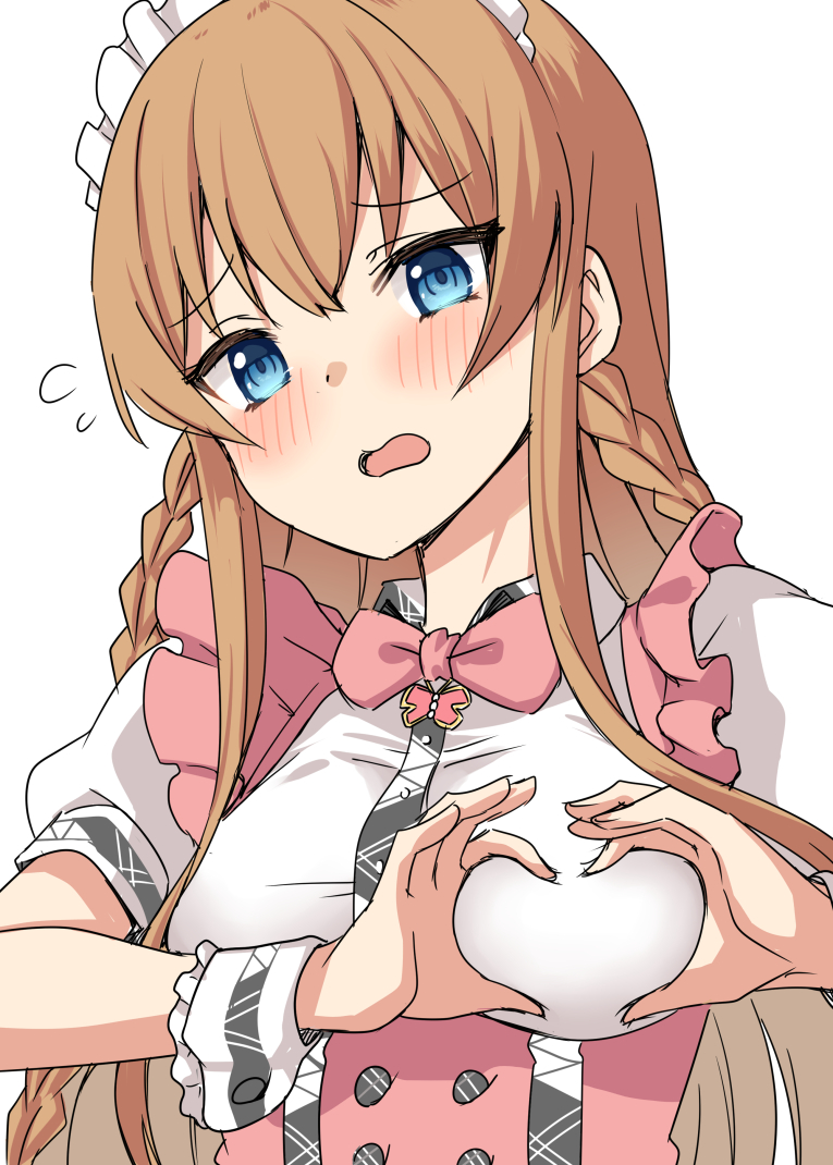 1girl, binsen, blue_eyes, blush, bow, bowtie, braid, breasts