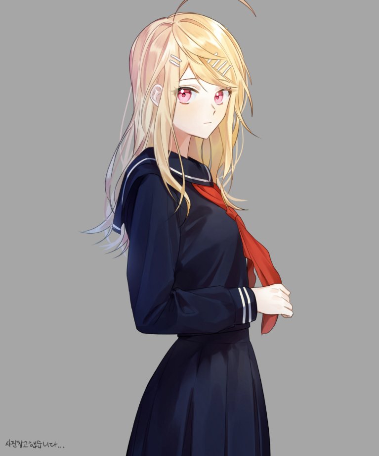 1girl, ahoge, alternate_costume, alternate_hair_ornament, bad_id, bad_twitter_id, black_serafuku, black_shirt