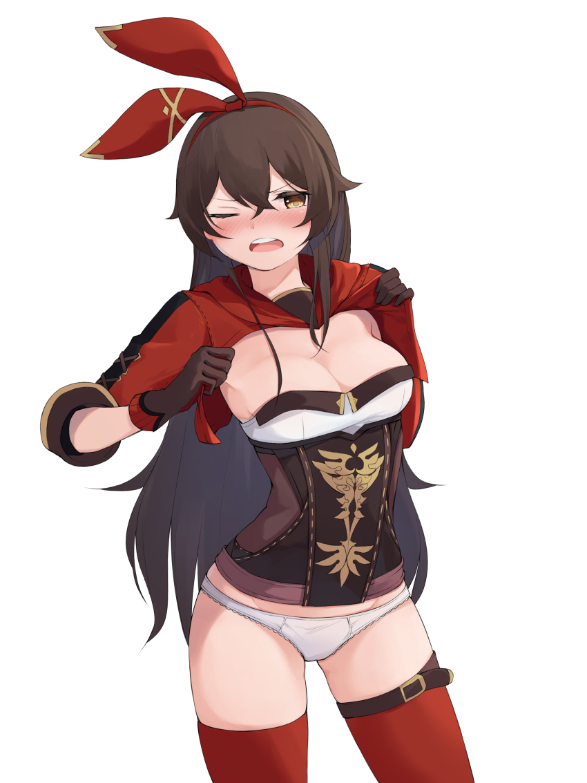 1girl, absurdres, amber_(genshin_impact), bad_id, bad_pixiv_id, blush, breasts, brown_eyes