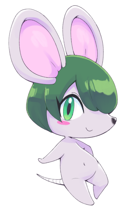 1girl, animal_crossing, animal_ears, animal_nose, blush_stickers, body_fur, bree_(animal_crossing), commentary_request, flat_chest, full_body, furry, furry_female, grey_fur, looking_at_viewer, mouse_(animal), mouse_ears, mouse_girl, mouse_tail, navel, nintendo, nollety, nude, simple_background, smile, snout, solo, tail, white_background